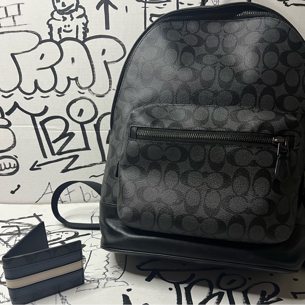 *COACH WEST CANVIS IN SIGNATURE CANVAS BACKPACK AND WALLET BUNDLE*